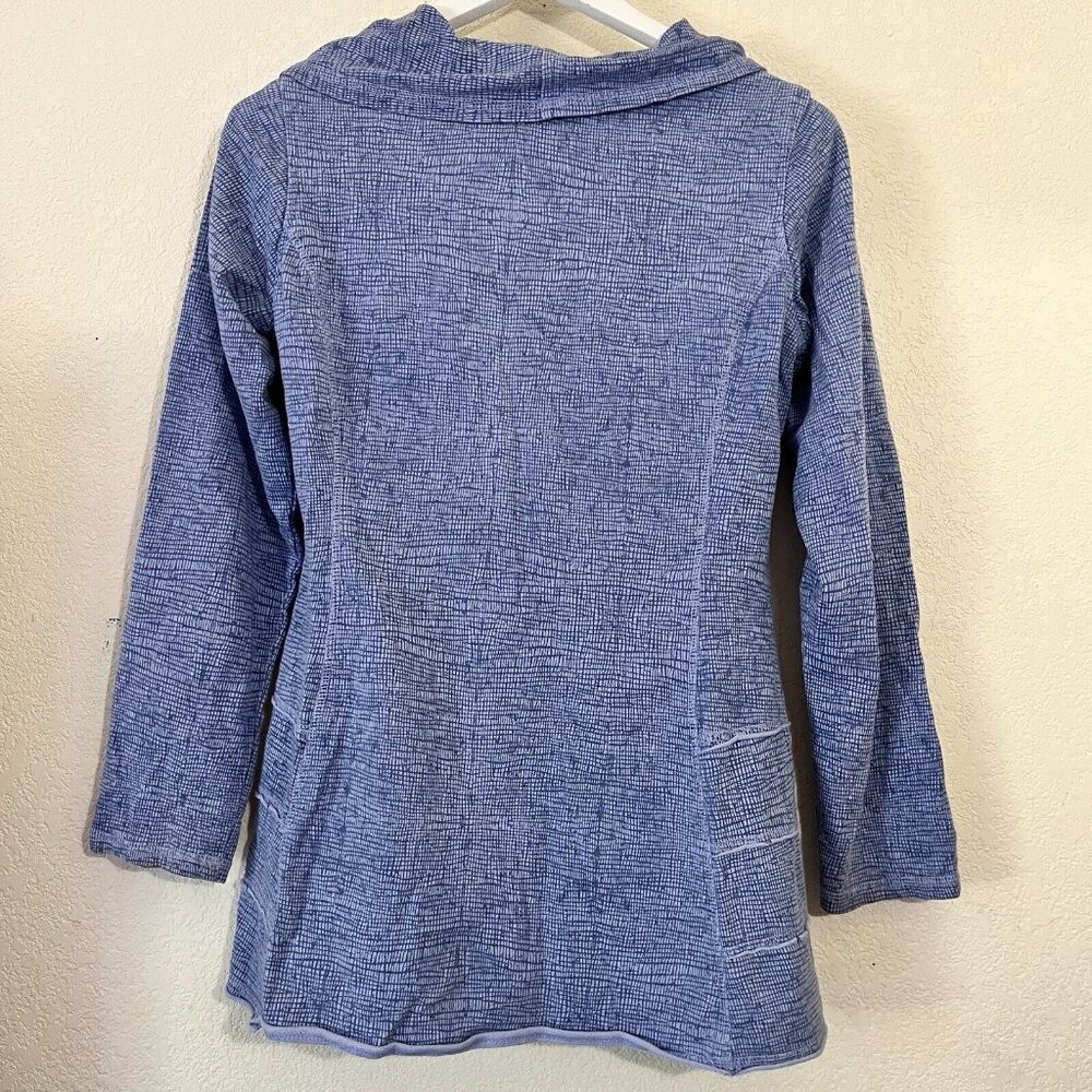 C.M.C by Color Me Cotton Womens Cowl Neck Tunic Top Small Blue Printed Stretch